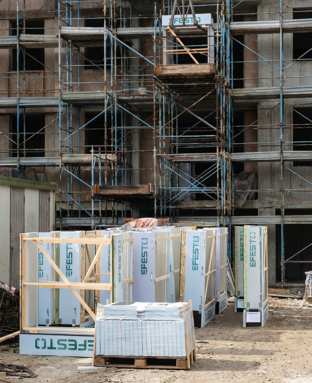 Monoblocchi imballati in cantiere
